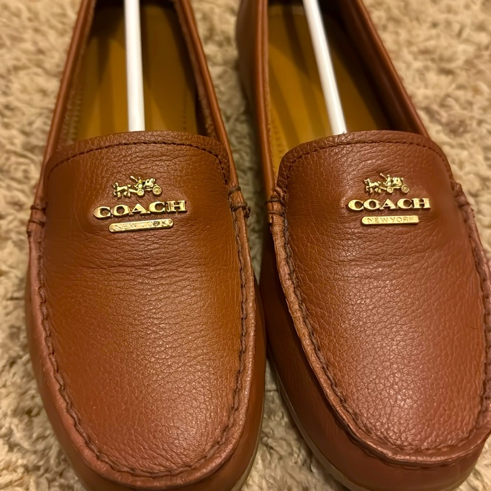 Coach Brown Leather Penny Loafers with Gold Tone Logo